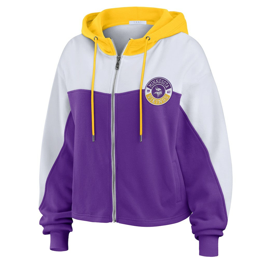 Minnesota Vikings WEAR by Erin Andrews Women's Plus Size Color Block Full-Zip Hoodie Purple