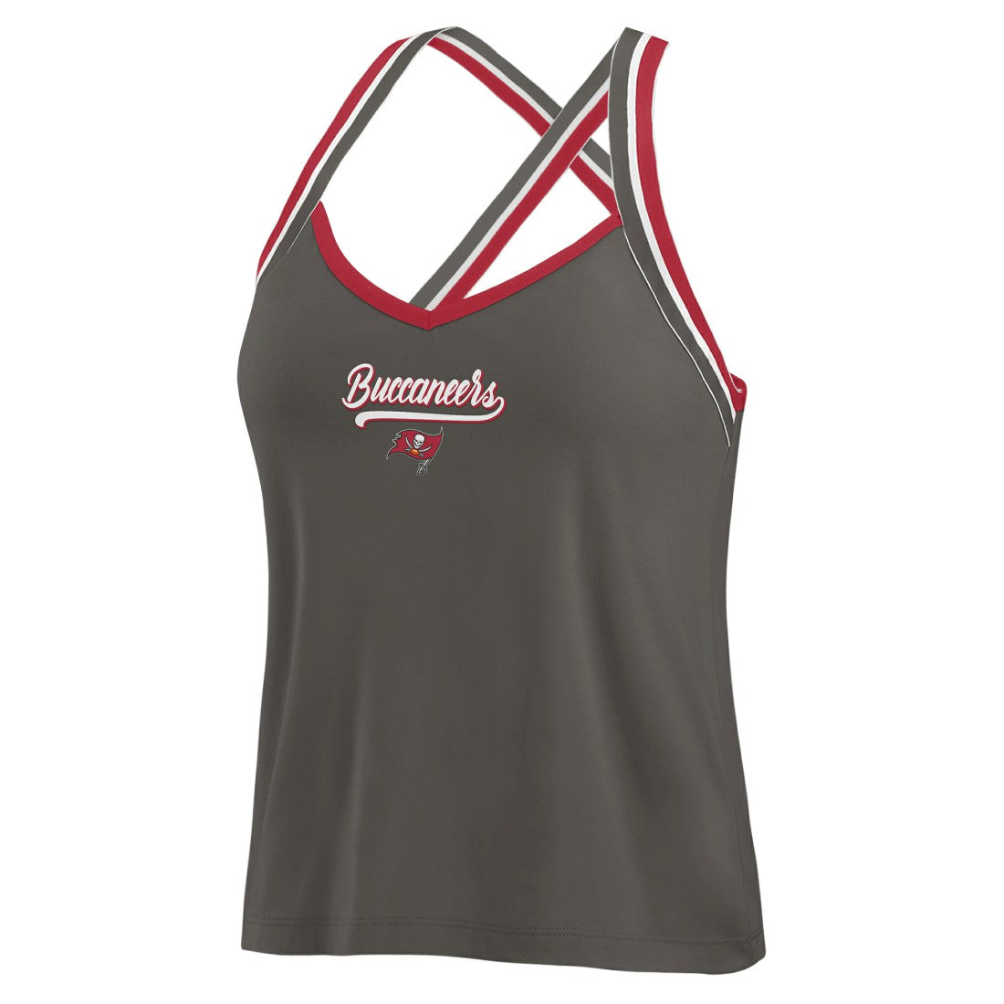 Tampa Bay Buccaneers WEAR by Erin Andrews Women's Cross Strap Tri-Blend Tank Top Pewter