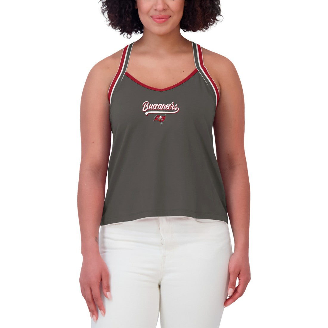 Tampa Bay Buccaneers WEAR by Erin Andrews Women's Cross Strap Tri-Blend Tank Top Pewter