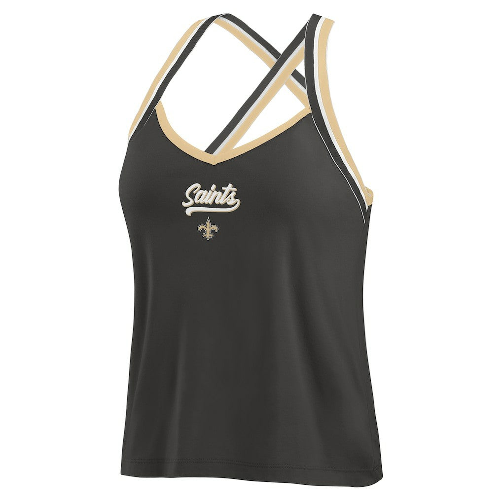 New Orleans Saints WEAR by Erin Andrews Women's Cross Strap Tri-Blend Tank Top Black