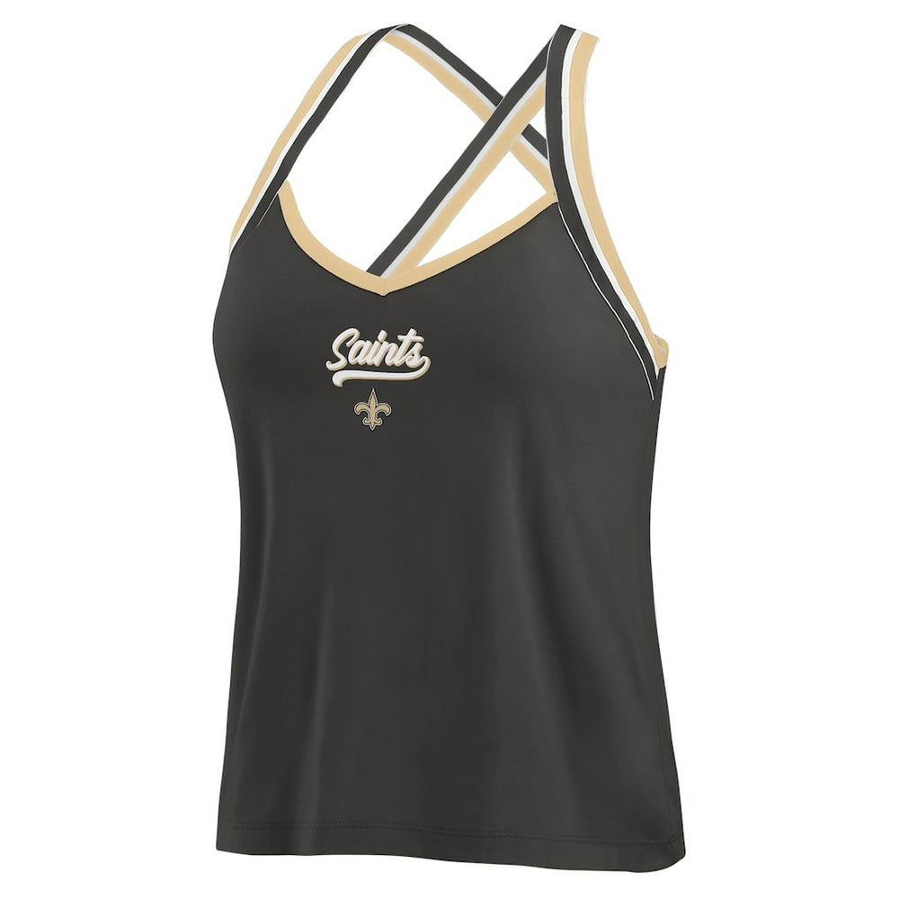 New Orleans Saints WEAR by Erin Andrews Women's Cross Strap Tri-Blend Tank Top Black