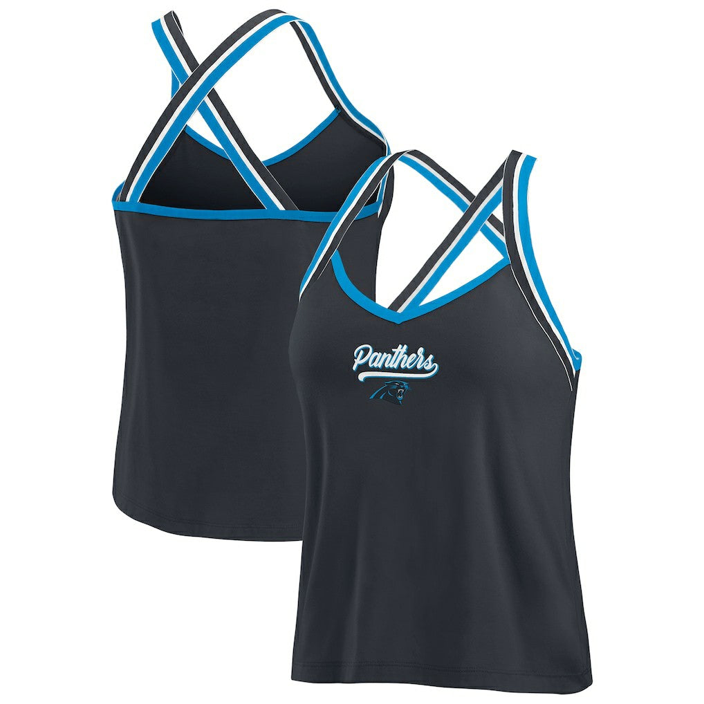 Carolina Panthers WEAR by Erin Andrews Women's Cross Strap Tri-Blend Tank Top Black