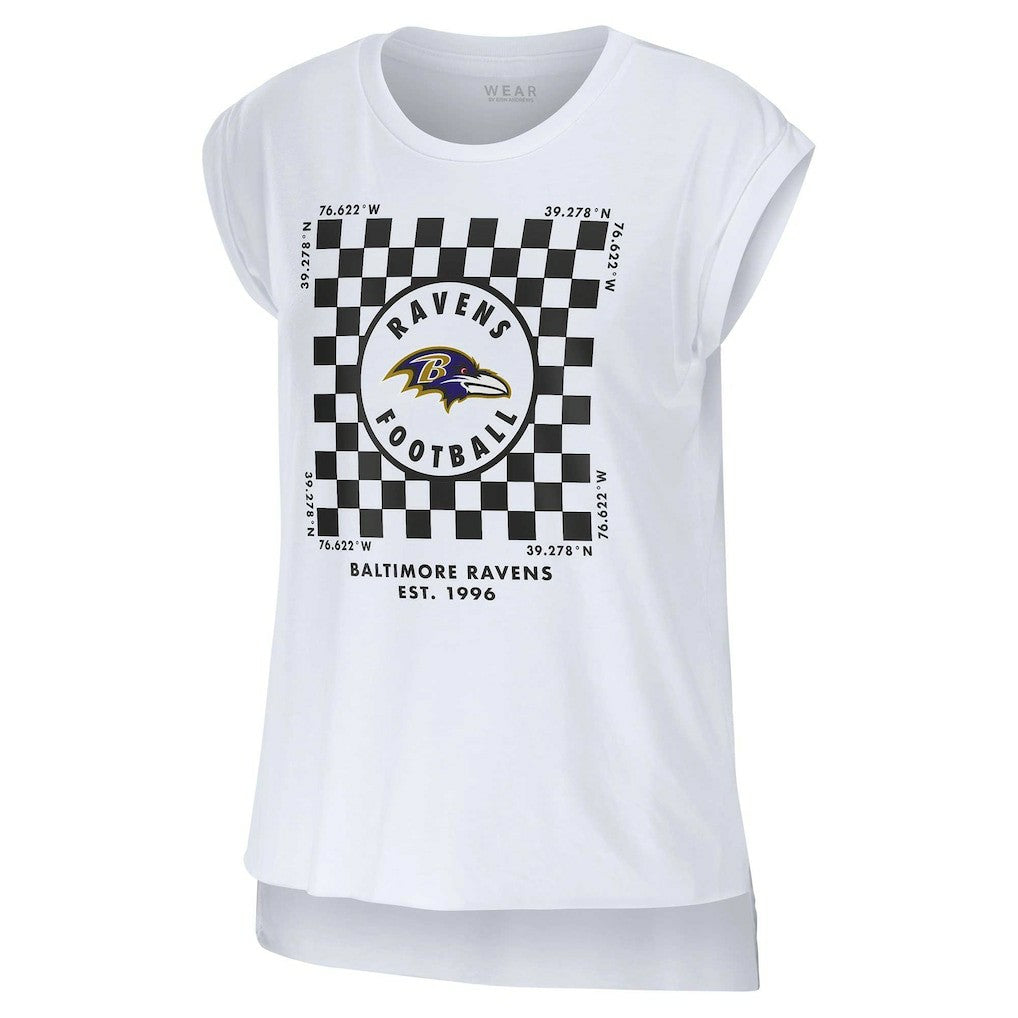 Baltimore Ravens WEAR by Erin Andrews Women's Checker Muscle Tank Top White