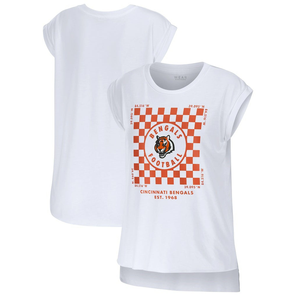 Cincinnati Bengals WEAR by Erin Andrews Women's Checker Muscle Tank Top White