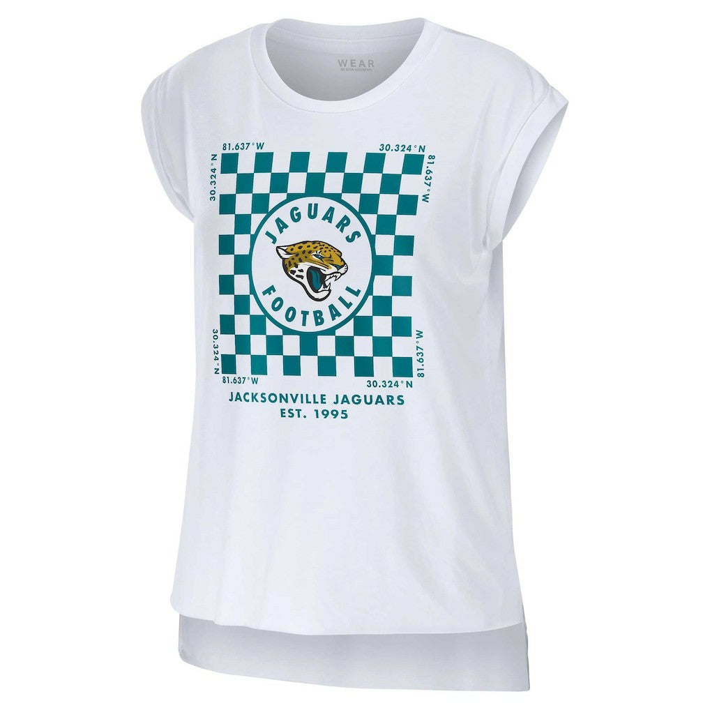 Jacksonville Jaguars WEAR by Erin Andrews Women's Checker Muscle Tank Top White