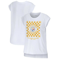 Pittsburgh Steelers WEAR by Erin Andrews Women's Checker Muscle Tank Top White
