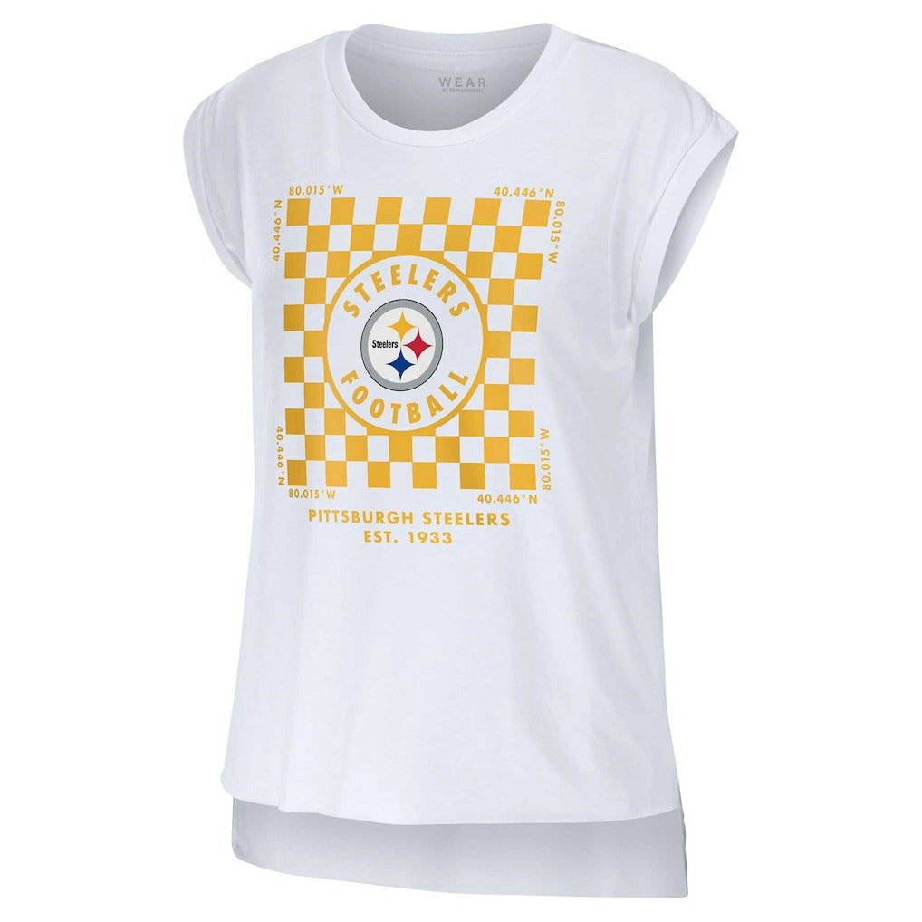 Pittsburgh Steelers WEAR by Erin Andrews Women's Checker Muscle Tank Top White