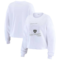 Las Vegas Raiders WEAR by Erin Andrews Women's Postcard Cropped Long Sleeve Top White