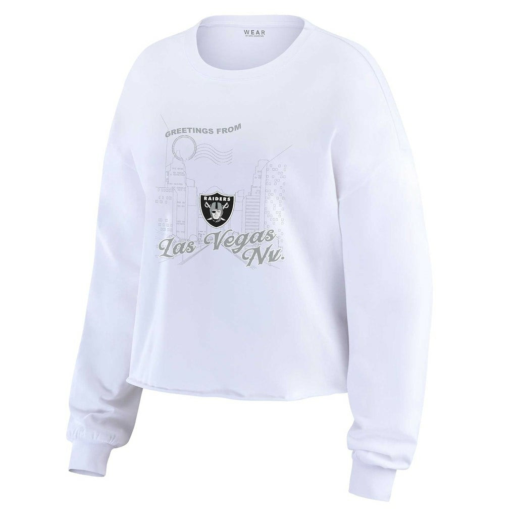 Las Vegas Raiders WEAR by Erin Andrews Women's Postcard Cropped Long Sleeve Top White