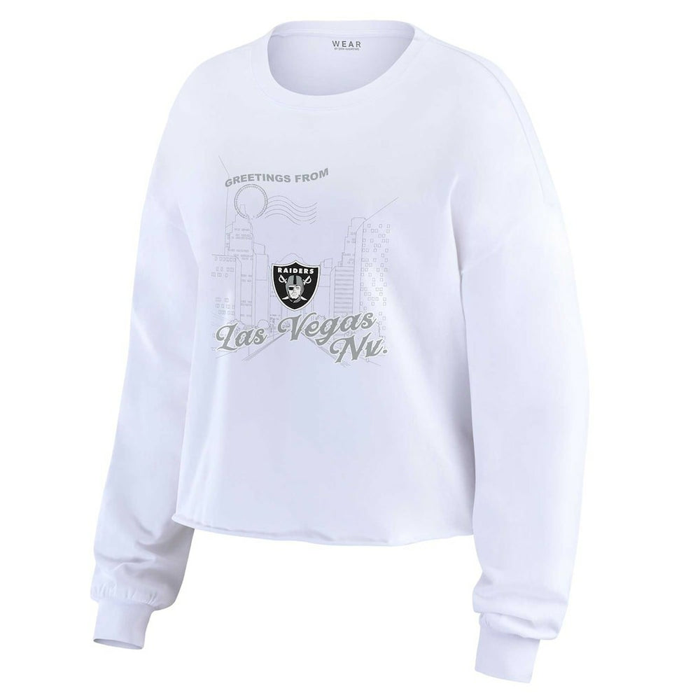 Las Vegas Raiders WEAR by Erin Andrews Women's Postcard Cropped Long Sleeve Top White