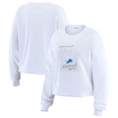 Detroit Lions WEAR by Erin Andrews Women's Postcard Cropped Long Sleeve Top White