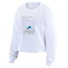 Detroit Lions WEAR by Erin Andrews Women's Postcard Cropped Long Sleeve Top White