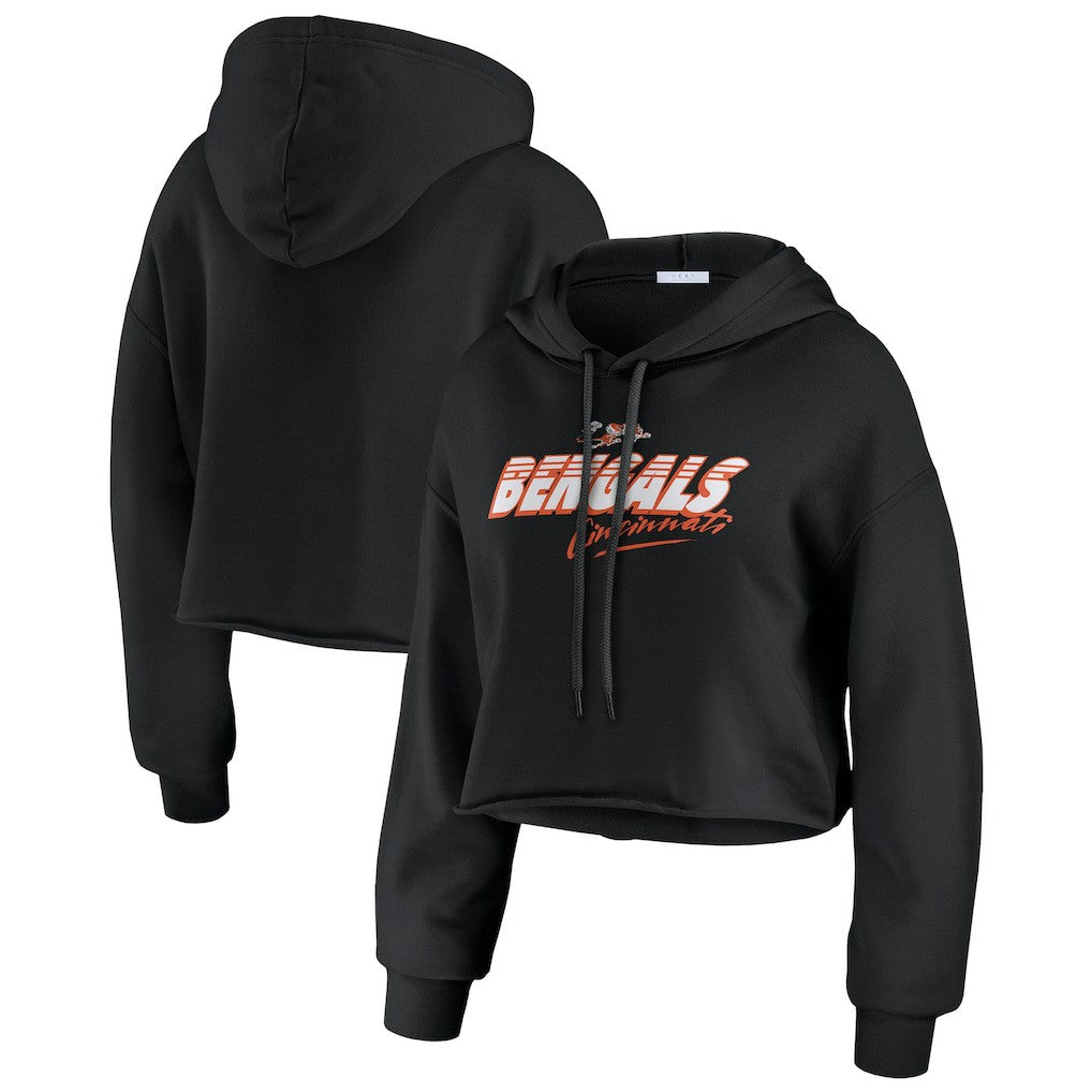 Cincinnati Bengals WEAR by Erin Andrews Women's Prime Cropped Pullover Hoodie Black