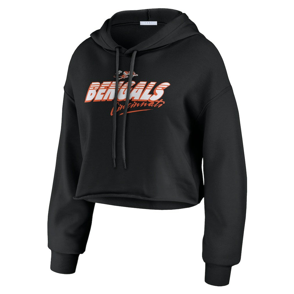 Cincinnati Bengals WEAR by Erin Andrews Women's Prime Cropped Pullover Hoodie Black