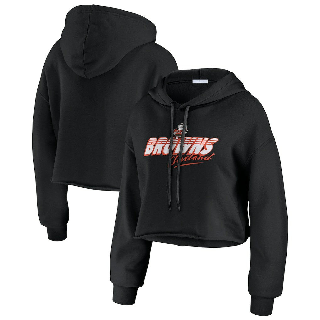 Cleveland Browns WEAR by Erin Andrews Women's Prime Cropped Pullover Hoodie Black