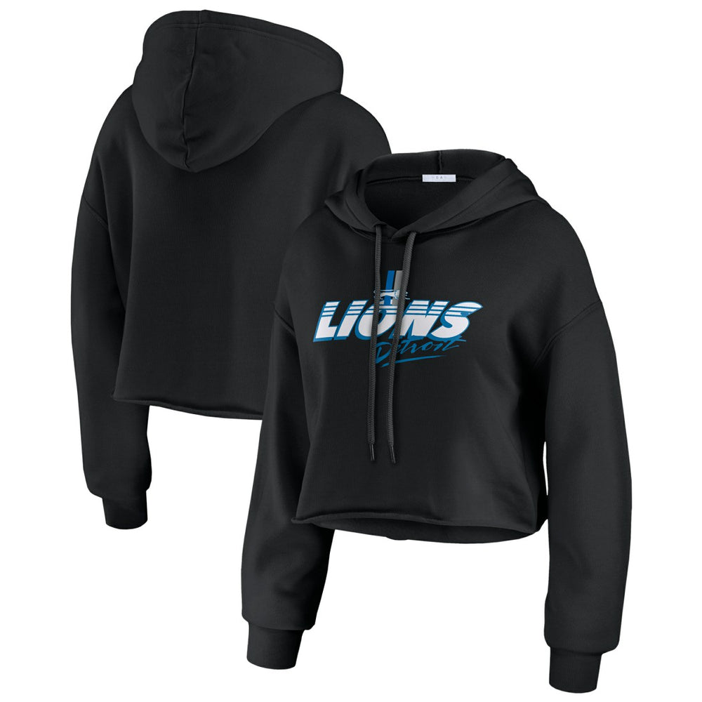 Detroit Lions WEAR by Erin Andrews Women's Prime Cropped Pullover Hoodie Black