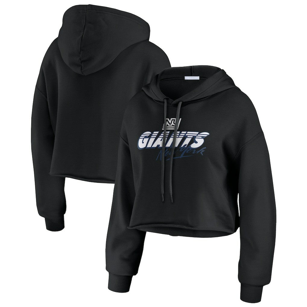 New York Giants WEAR by Erin Andrews Women's Prime Cropped Pullover Hoodie Black