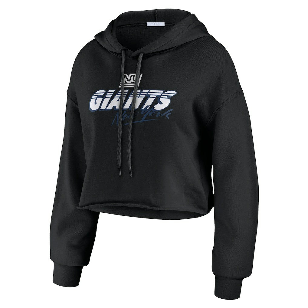 New York Giants WEAR by Erin Andrews Women's Prime Cropped Pullover Hoodie Black