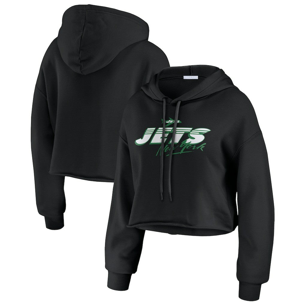 New York Jets WEAR by Erin Andrews Women's Prime Cropped Pullover Hoodie Black