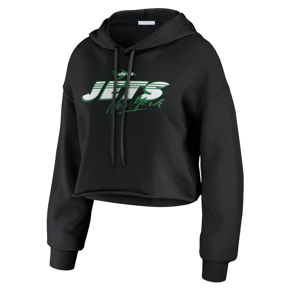 New York Jets WEAR by Erin Andrews Women's Prime Cropped Pullover Hoodie Black