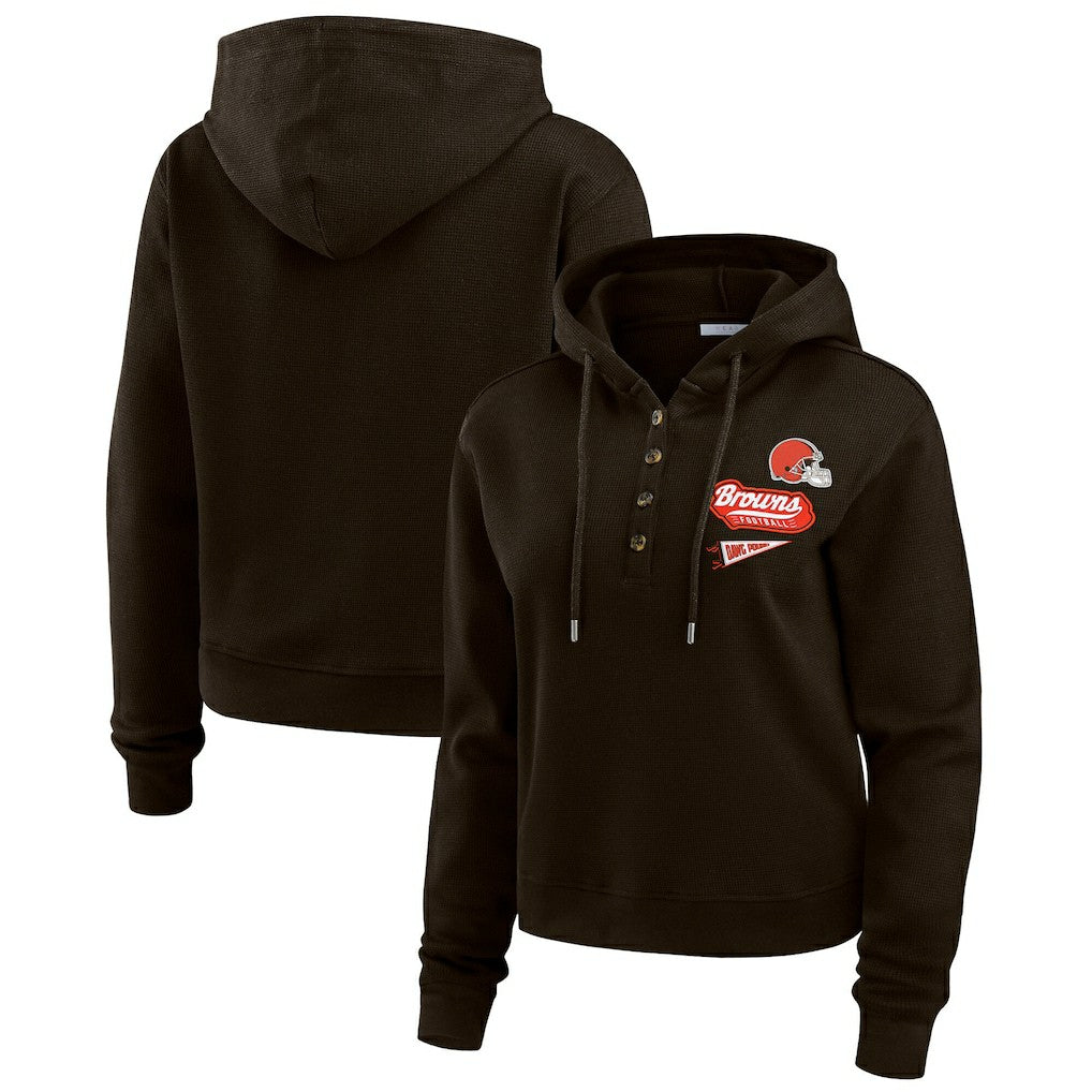 Cleveland Browns WEAR by Erin Andrews Women's Waffle-Knit Pullover Hoodie Brown
