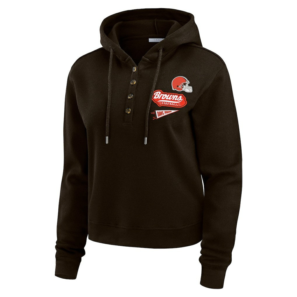 Cleveland Browns WEAR by Erin Andrews Women's Waffle-Knit Pullover Hoodie Brown