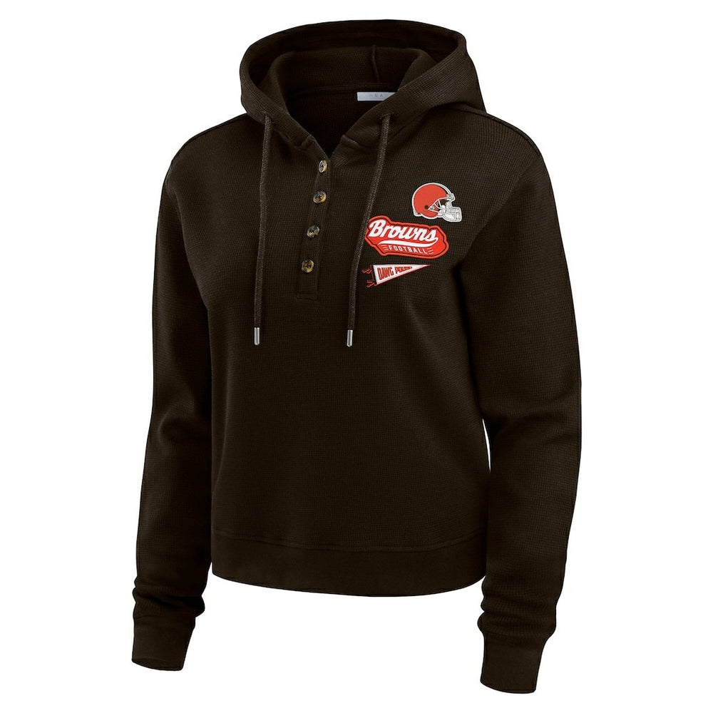 Cleveland Browns WEAR by Erin Andrews Women's Waffle-Knit Pullover Hoodie Brown