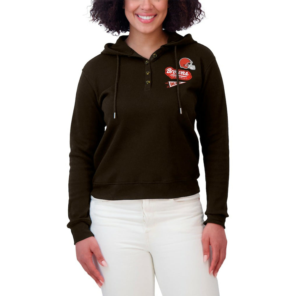 Cleveland Browns WEAR by Erin Andrews Women's Waffle-Knit Pullover Hoodie Brown