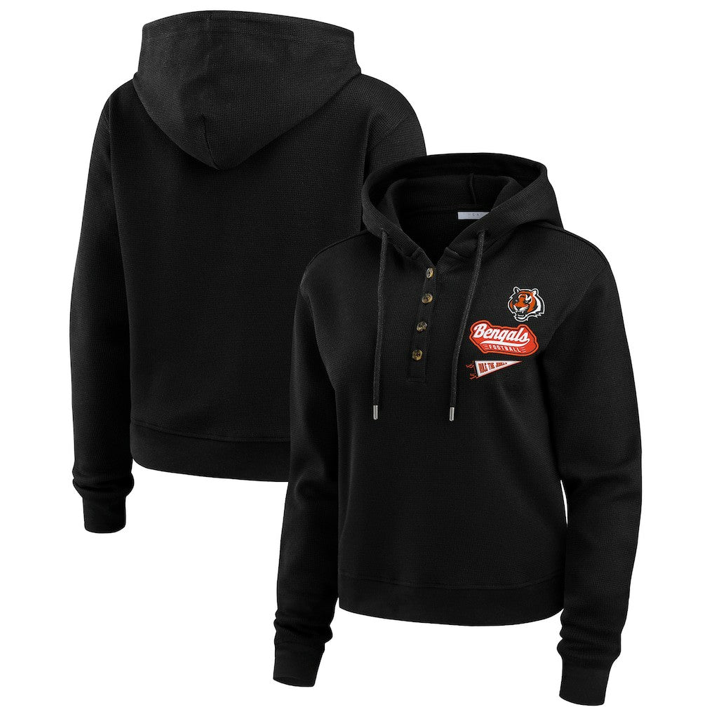 Cincinnati Bengals WEAR by Erin Andrews Women's Waffle-Knit Pullover Hoodie Black