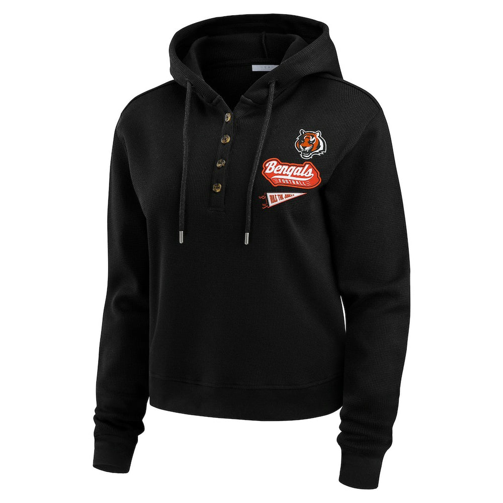 Cincinnati Bengals WEAR by Erin Andrews Women's Waffle-Knit Pullover Hoodie Black