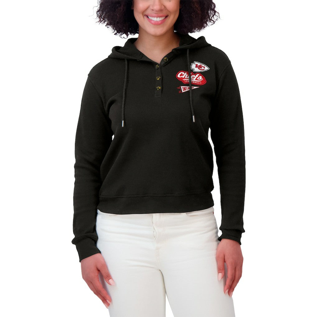 Kansas City Chiefs WEAR by Erin Andrews Women's Waffle-Knit Pullover Hoodie Black