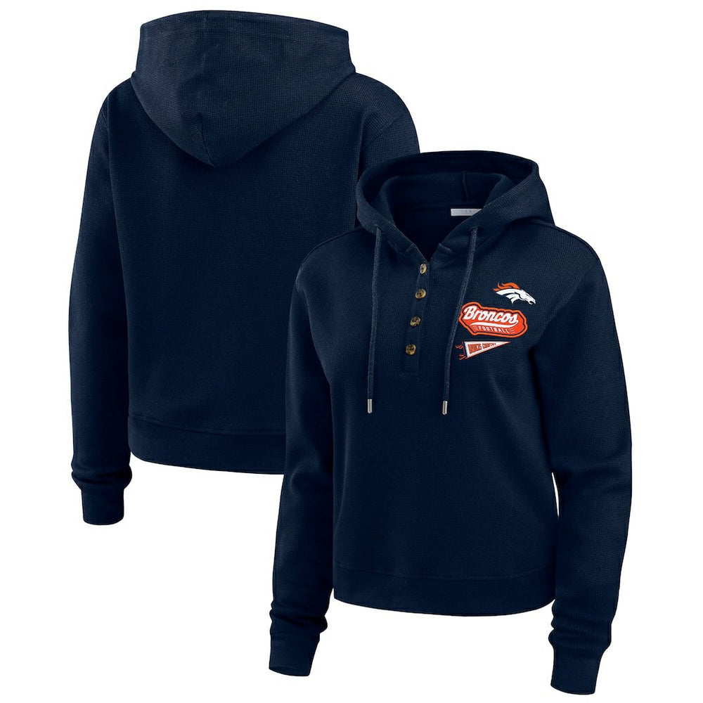 Denver Broncos WEAR by Erin Andrews Women's Waffle-Knit Pullover Hoodie Navy