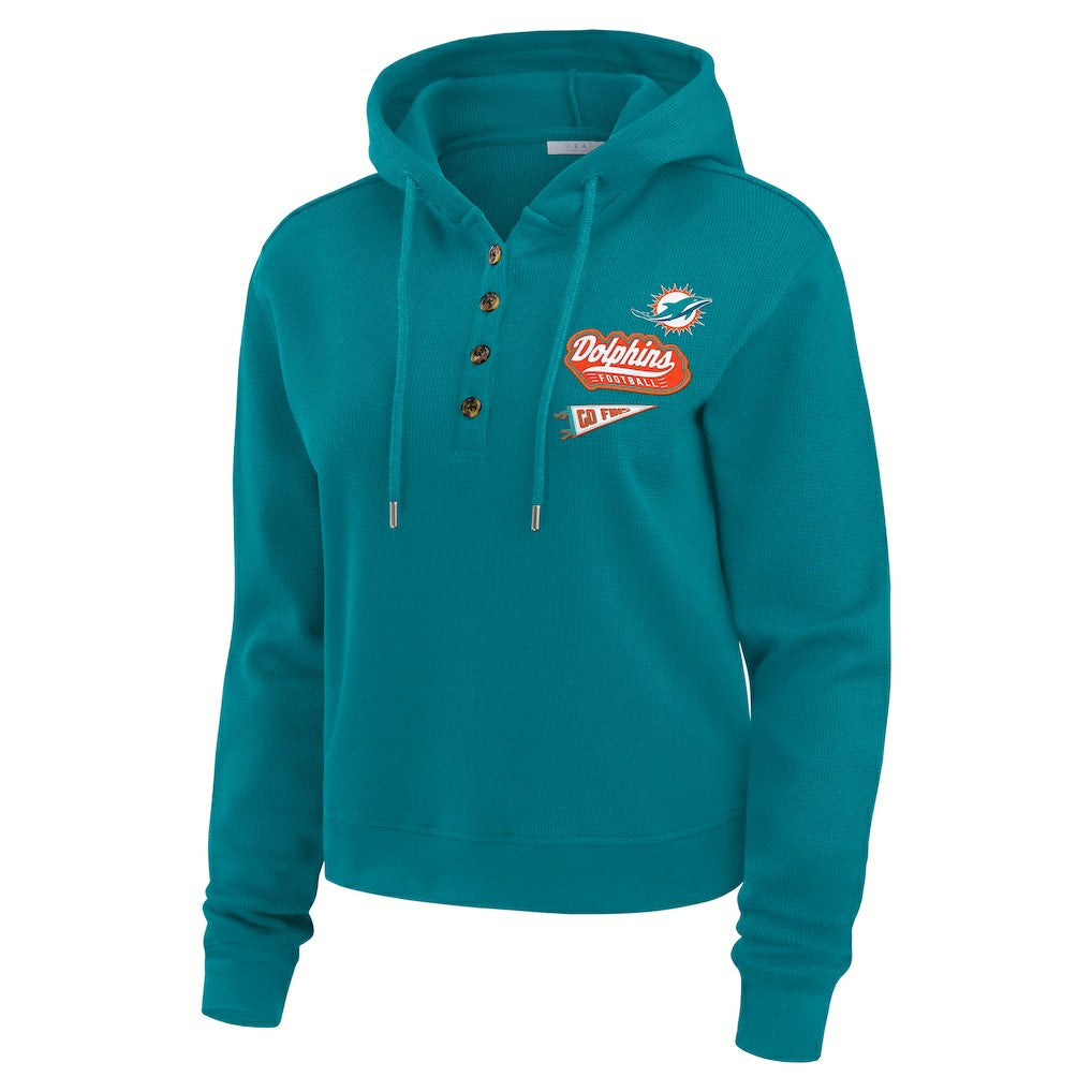 Miami Dolphins WEAR by Erin Andrews Women's Waffle-Knit Pullover Hoodie Aqua