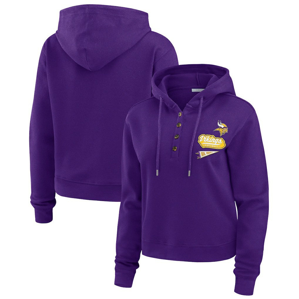 Minnesota Vikings WEAR by Erin Andrews Women's Waffle-Knit Pullover Hoodie Purple