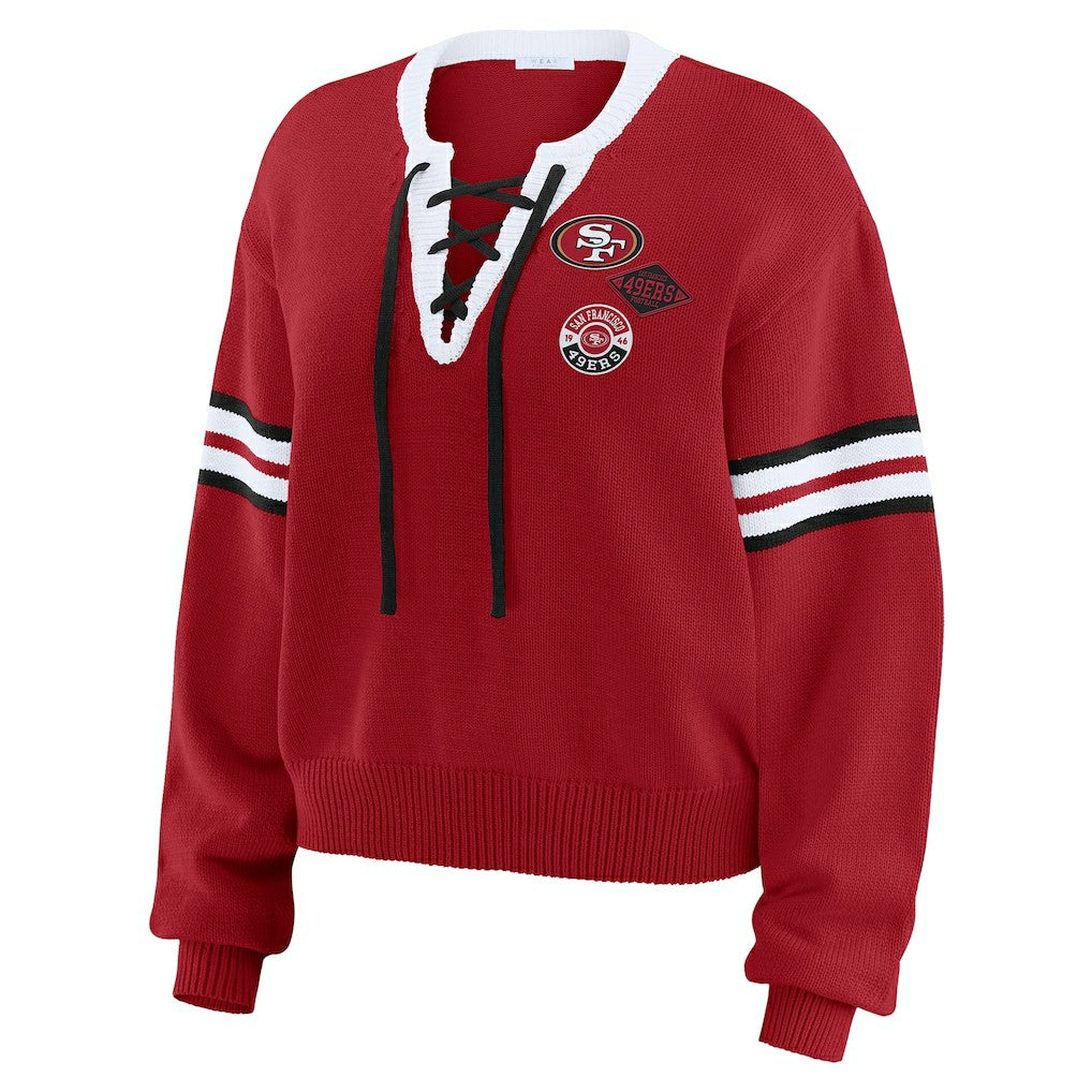 San Francisco 49ers WEAR by Erin Andrews Women's Lace-Up Sweater Scarlet
