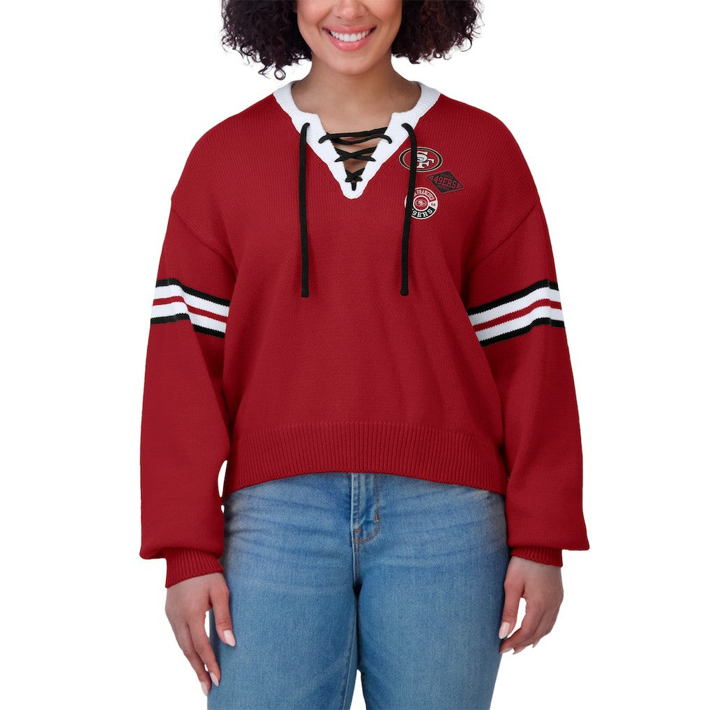 San Francisco 49ers WEAR by Erin Andrews Women's Lace-Up Sweater Scarlet
