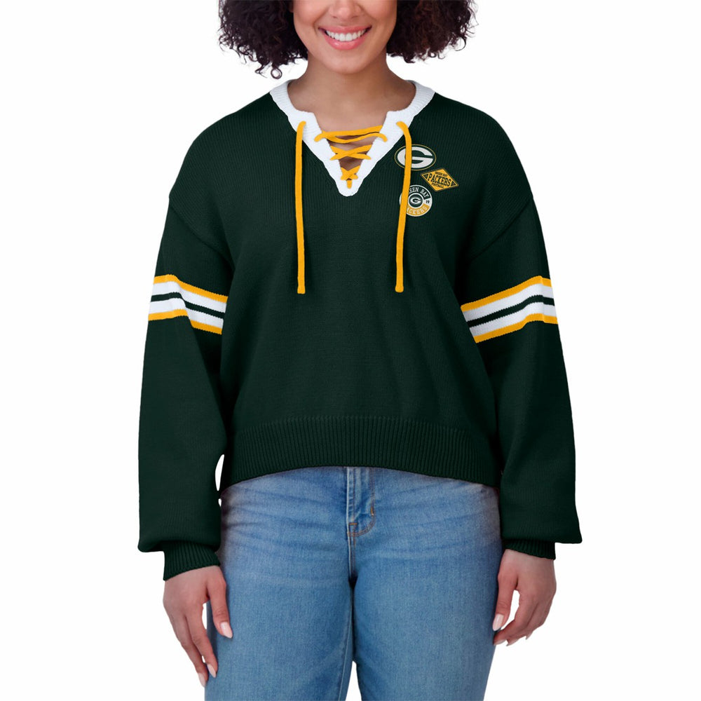 Green Bay Packers WEAR by Erin Andrews Women's Lace-Up Sweater Green