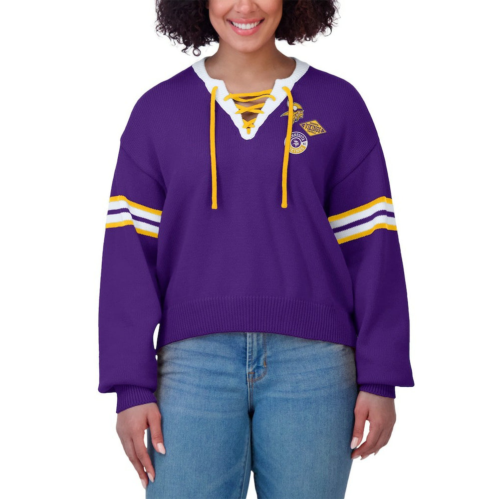 Minnesota Vikings WEAR by Erin Andrews Women's Lace-Up Sweater Purple