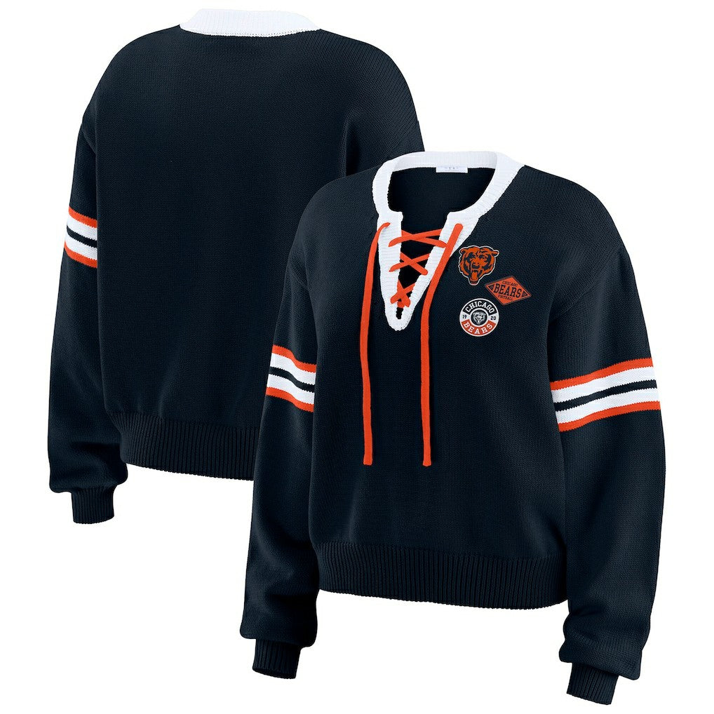 Chicago Bears WEAR by Erin Andrews Women's Lace-Up Sweater Navy