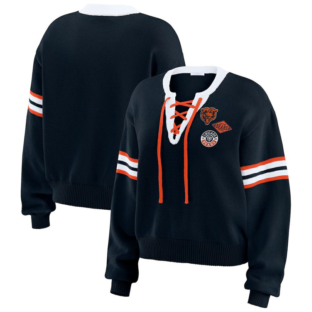 Chicago Bears WEAR by Erin Andrews Women's Lace-Up Sweater Navy