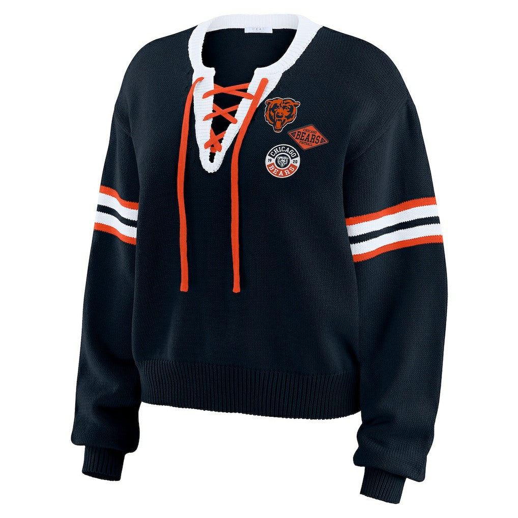 Chicago Bears WEAR by Erin Andrews Women's Lace-Up Sweater Navy