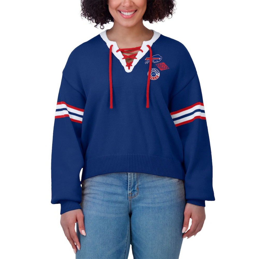 Buffalo Bills WEAR by Erin Andrews Women's Lace-Up Sweater Royal