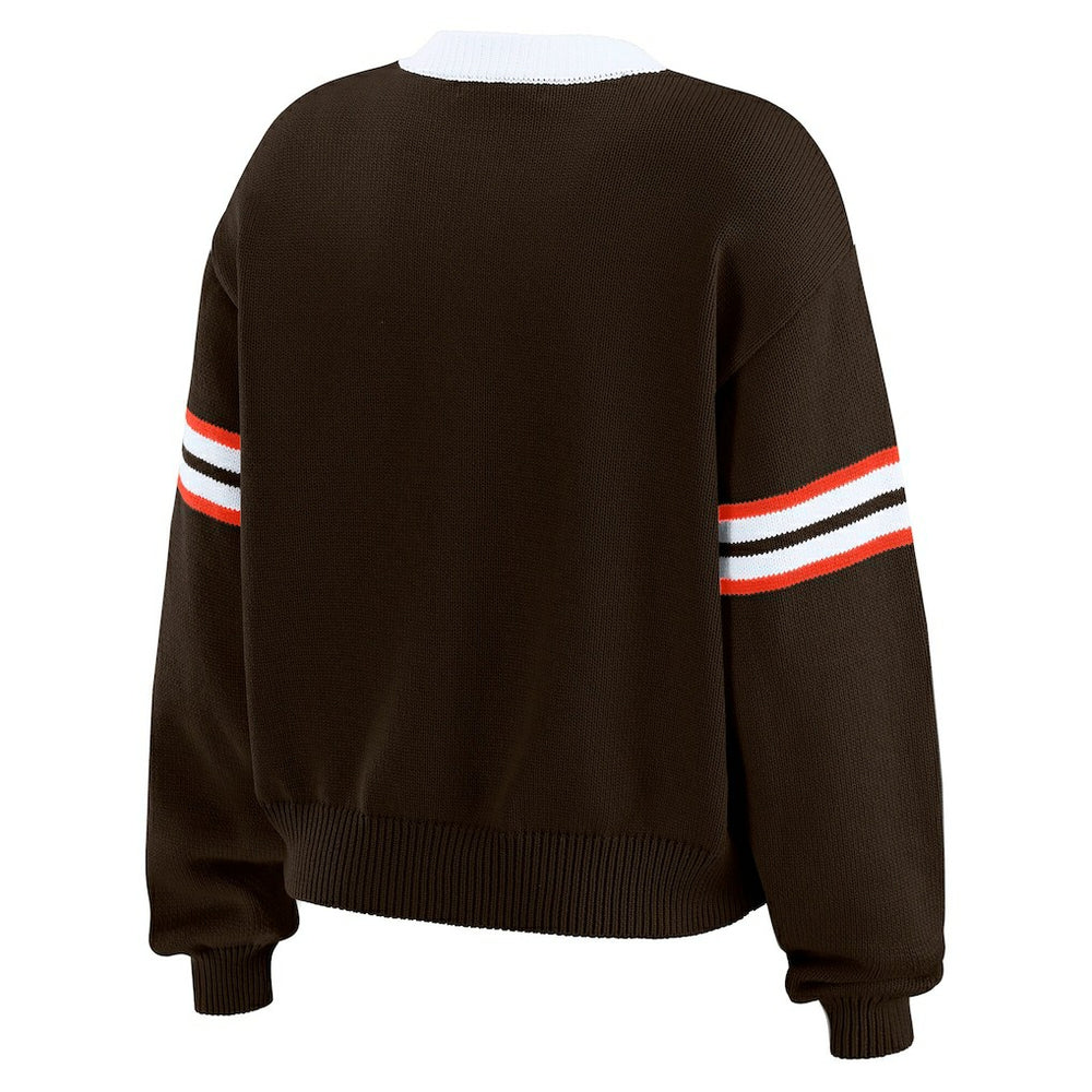 Cleveland Browns WEAR by Erin Andrews Women's Lace-Up Sweater Brown