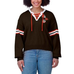Cleveland Browns WEAR by Erin Andrews Women's Lace-Up Sweater Brown