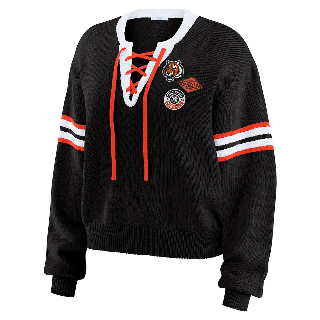 Cincinnati Bengals WEAR by Erin Andrews Women's Lace-Up Sweater Black