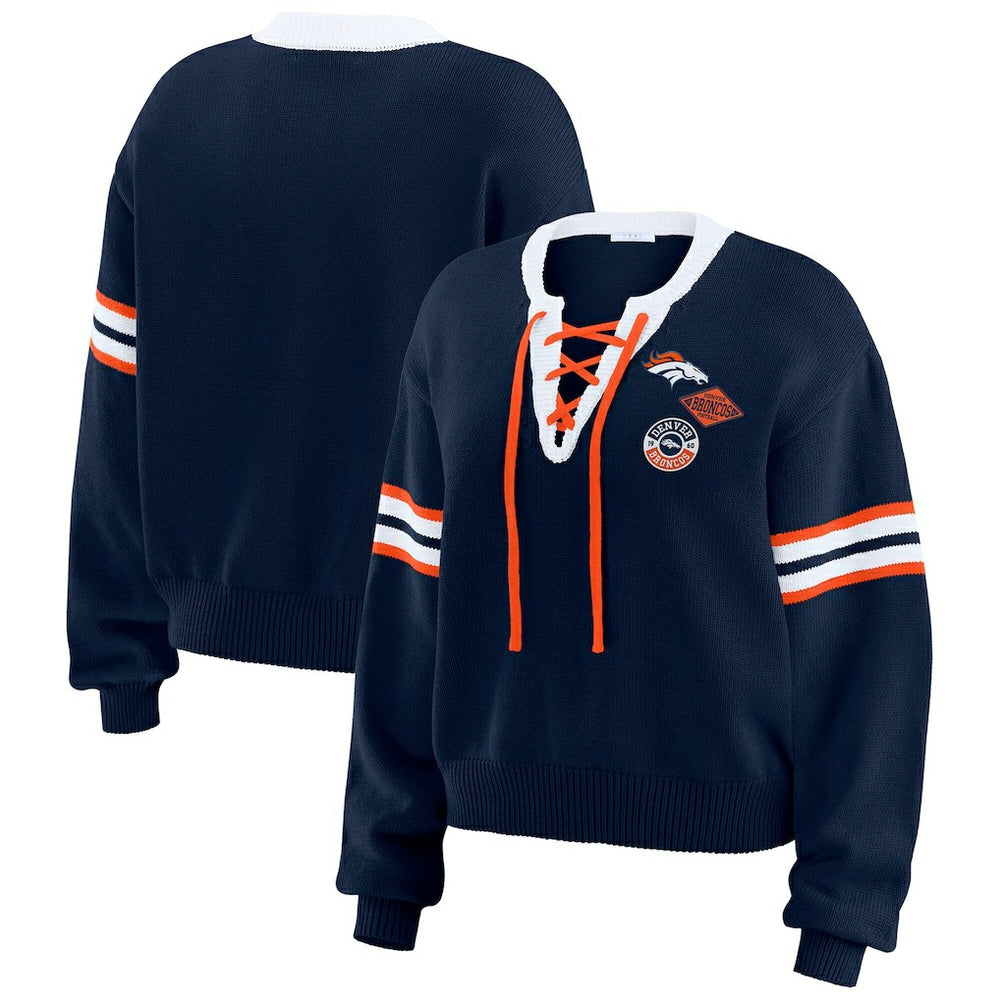 Denver Broncos WEAR by Erin Andrews Women's Lace-Up Sweater Navy