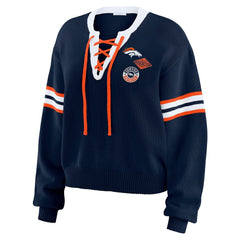 Denver Broncos WEAR by Erin Andrews Women's Lace-Up Sweater Navy