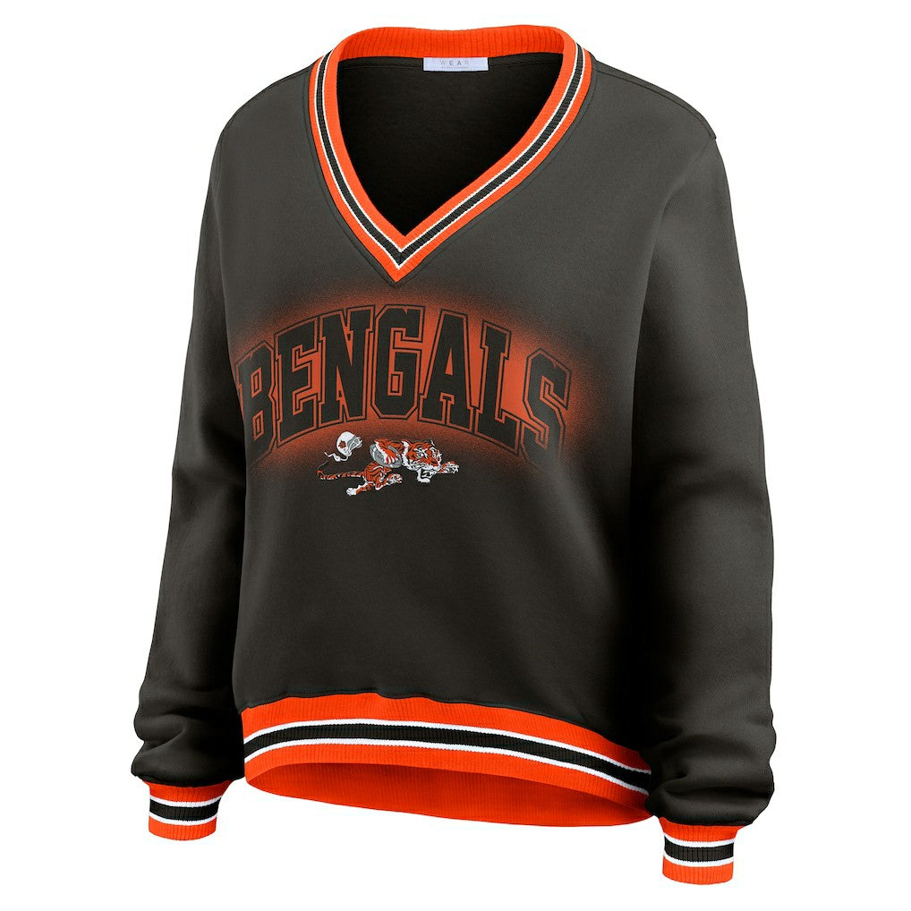 Cincinnati Bengals WEAR by Erin Andrews Women's Oversized Long Sleeve V-Neck Sweatshirt Black