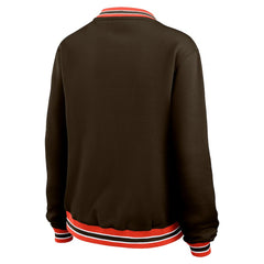Cleveland Browns WEAR by Erin Andrews Women's Oversized Long Sleeve V-Neck Sweatshirt Brown