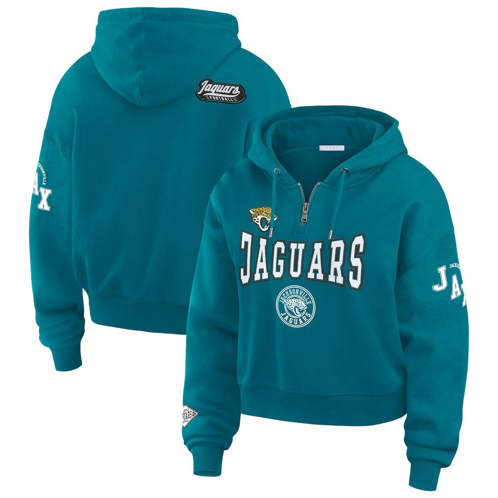 Jacksonville Jaguars WEAR by Erin Andrews Women's Patch Quarter-Zip Pullover Hoodie Teal